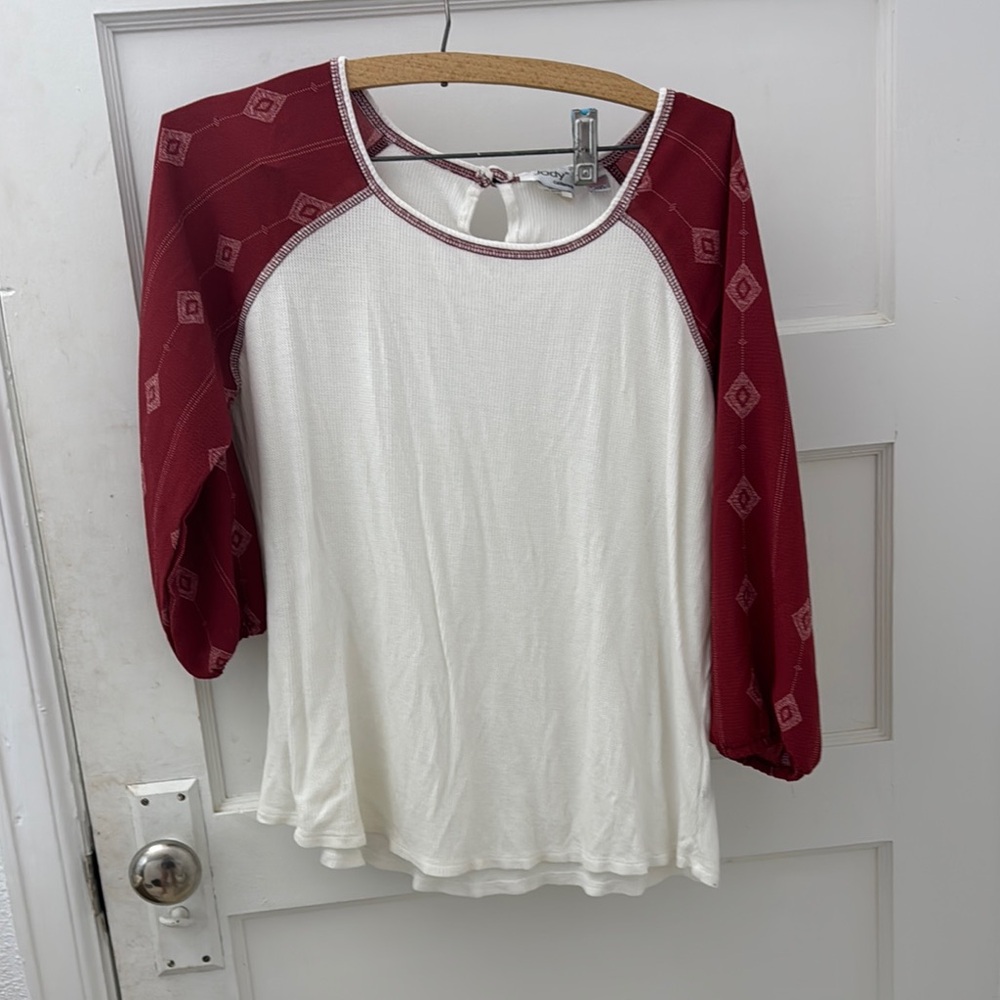 Red Raglan 3/4 Sleeve Relaxed Tee
